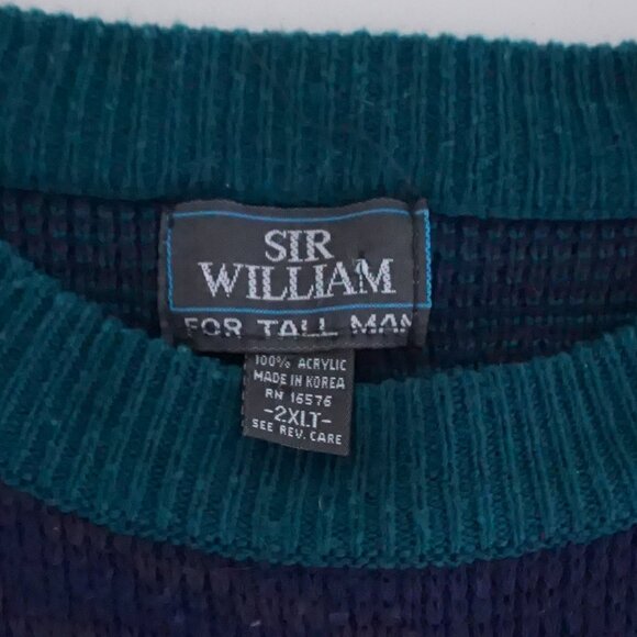 Vintage Sir William Teal Navy Textured Knit Retro Eclectic Grandpa Sweater XL - Picture 4 of 9
